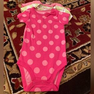 New Carter’s 3 Pc Polka Dot Pink Baby Onesie Set